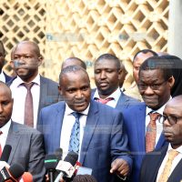 Some of Azimio leaders led by John Mbadi addressing the media