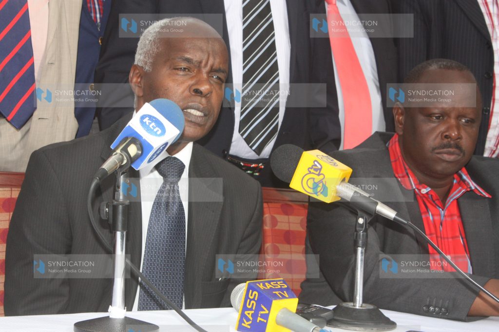Makueni Governor Kivutha Kibwana addresses the media during a meeting by governors