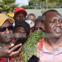 Kapseret MP Oscar Sudi (right) addresses the press after winning the United Democratic Alliance (UDA) Party ticket