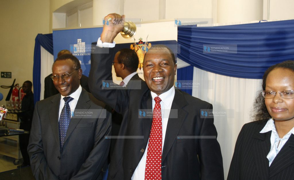 Central Bank of Kenya Governor Njuguna Ndung'u NSE Chairman Eddy Njoroge and Capital markets Authority Chief Executive Stela Kilonzo