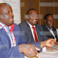 Isaac Ruto, Kwale Governor Salim Mvurya, and Nyeri Governor Nderitu Gachagua address the media