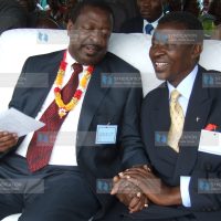 Deputy Prime Minister Musalia Mudavadi is received by the Vice Chancellor of Mt. Kenya University Professor George Eshiwani