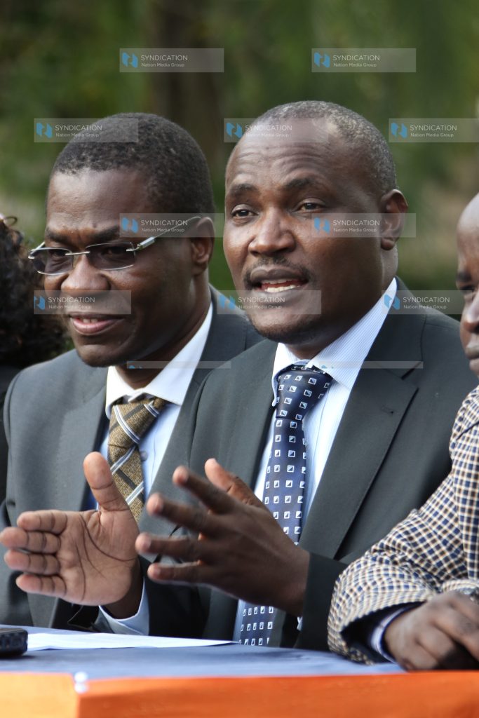 ODM National Chairman John Mbadi together with the party Director of Political Affairs Opiyo Wandayi