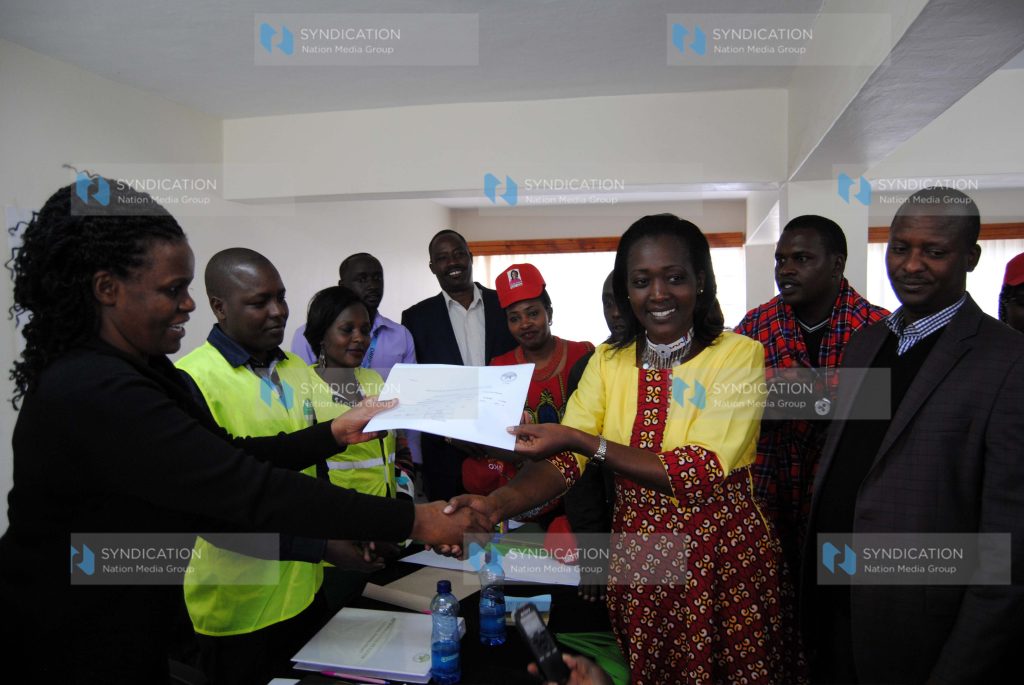 Narok County Woman Representative Roselinda Soipan Tuya receives her IEBC certificate