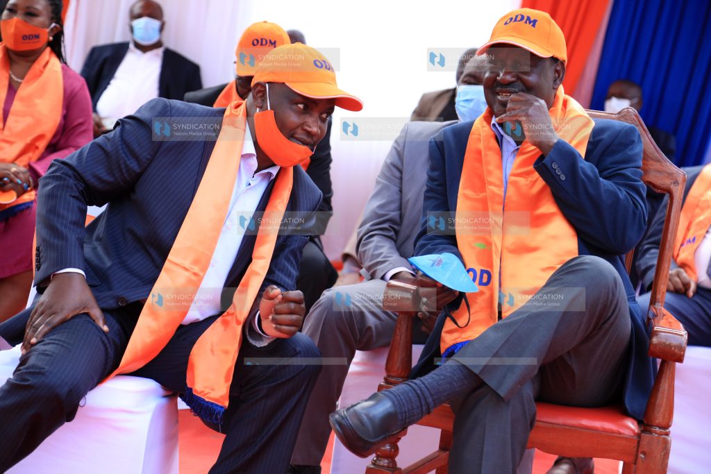 ODM party leader Raila Odinga with the party's Chairman John Mbadi