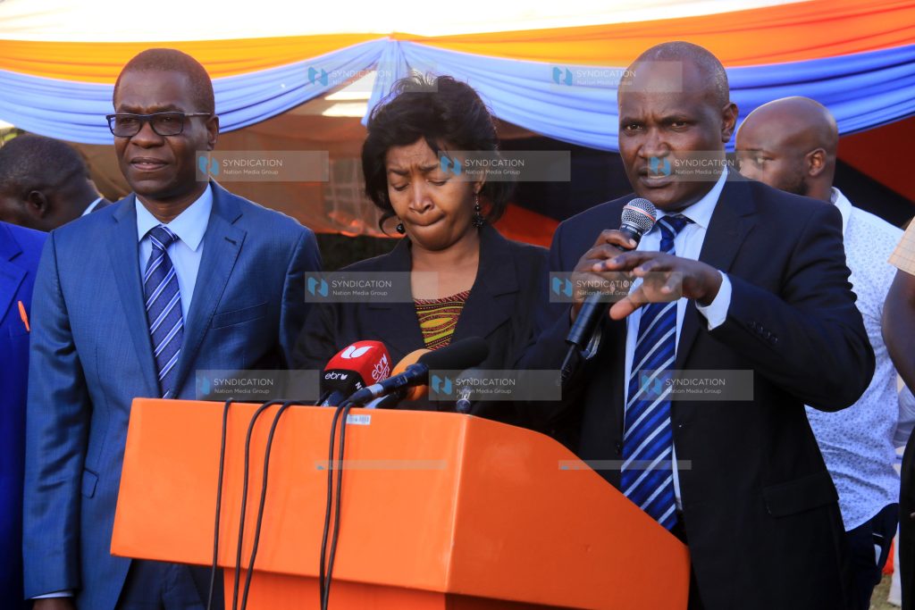 ODM leaders from left: Opiyo Wandayi, Agnes Zani and John Mbadi