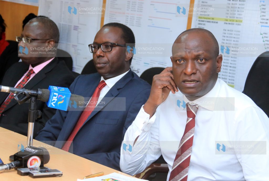 Africa Oil Corp General manager Donald Mahaga, Tullow Oil Kenya- Country Manager, Martin Mbogo and Cabinet Secretary for Energy & Petroleum Charles Keter