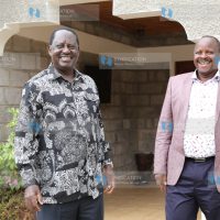 ODM leader Raila Odinga shakes hands with Bomet Governor Isaac Ruto