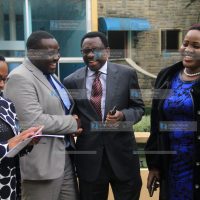 James Orengo congratulates newly elected Deputy Minority Leader Kakamega Senator Cleophas Malala