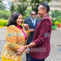 Tourism and Wildlife Cabinet Secretary Rebecca Miano with NMG Chief Corporate Affairs and Partnerships Officer Monicah Ndung’u