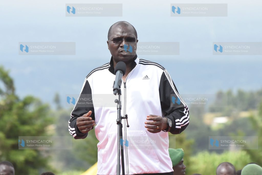 Corporative Cabinet Secretary Simon Chelugui during the 1st Chepsaita Cross County
