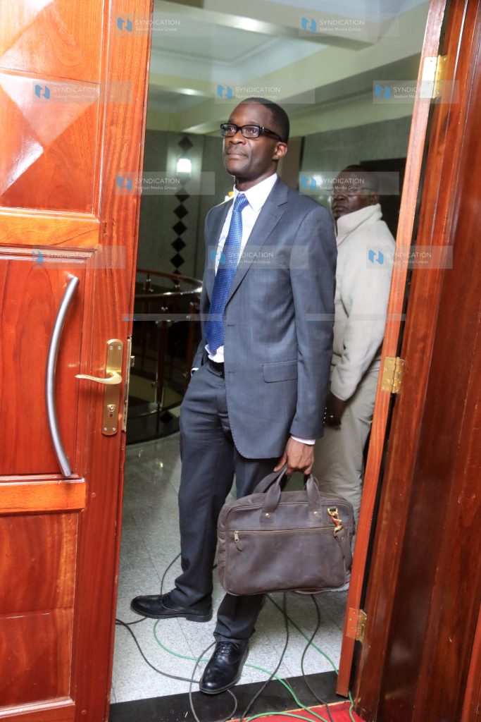 IEBC CEO Ezra Chiloba, arrives at County Hall where IEBC appeared before Select committees
