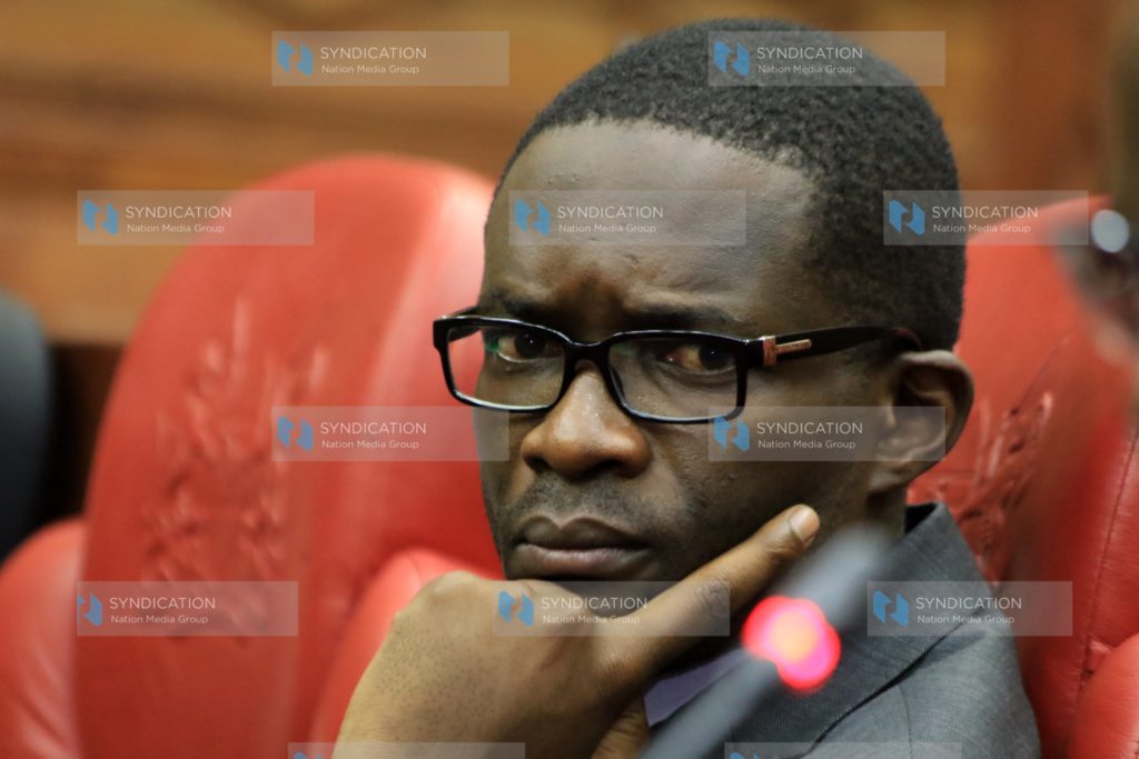 IEBC CEO Ezra Chiloba at County Hall where IEBC appeared before Select committees