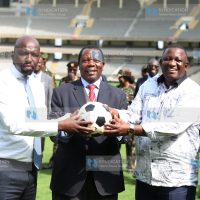 African Nations Championship (CHAN) Local Organizing Committee chairman Nicholas Musonye, CA Interior and National Administration Kipchumba Murkomen and CS Creative Economy and Sports Salim Mvurya