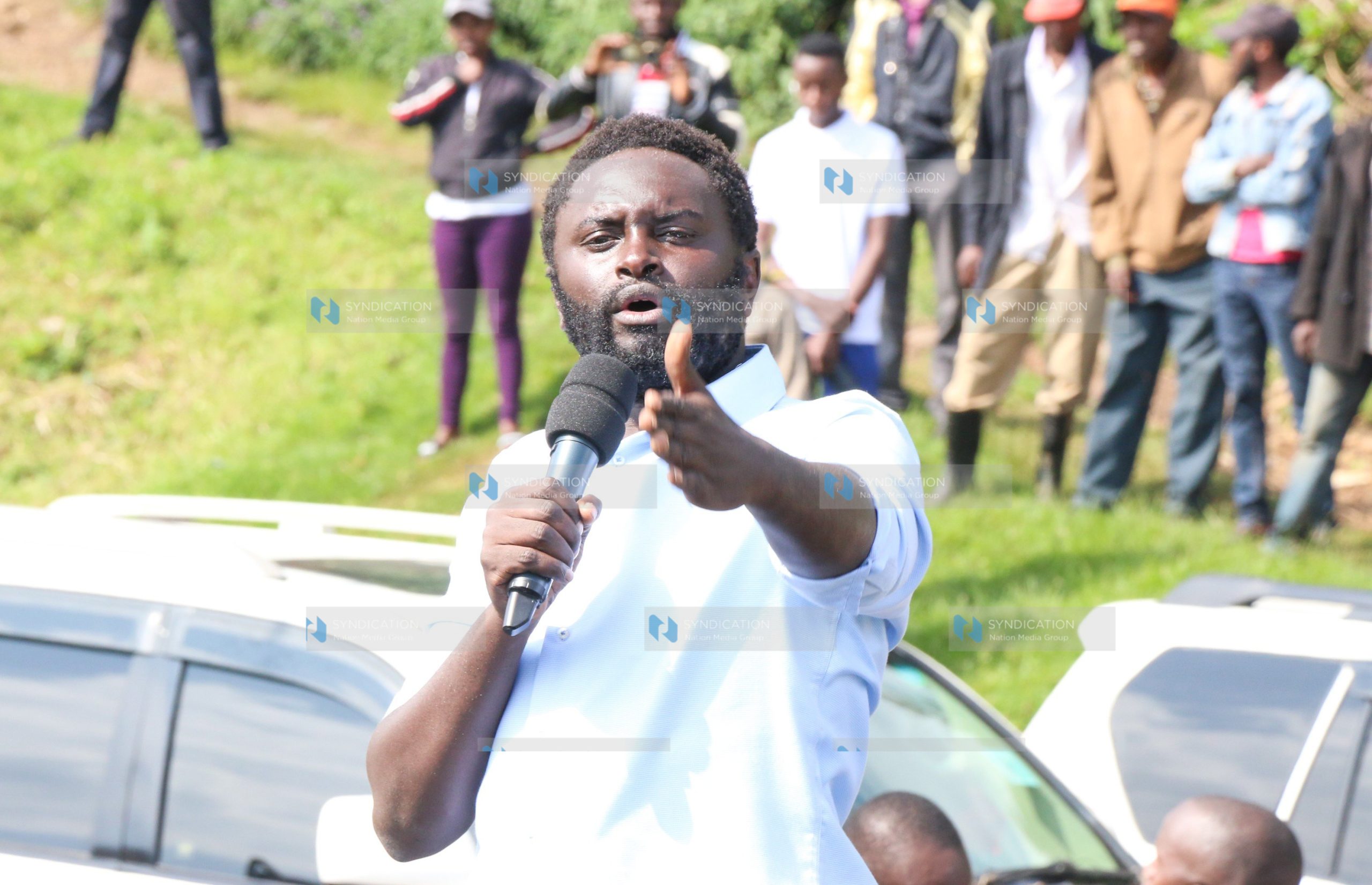 Nyandarua Senator John Methu addresses a crowd
