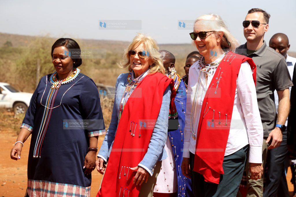 US First Lady Jill Biden arrives at Lesoit village in Kajiado county, Kenya