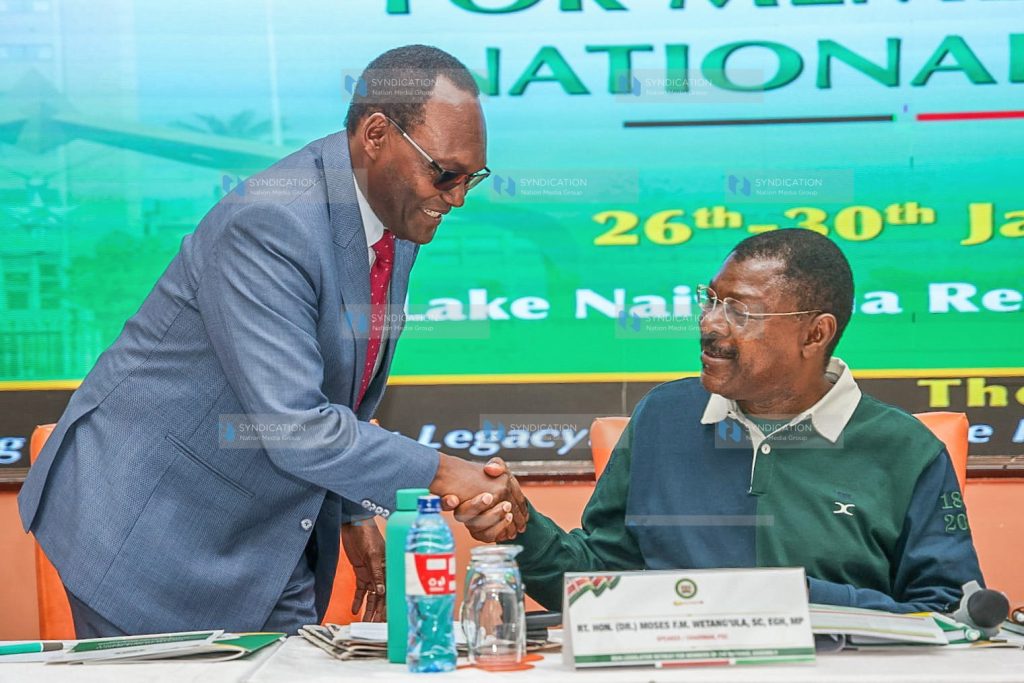 PS Treasury Dr Chris Kiptoo acknowledges greetings from National Assembly Speaker Moses Wetangula