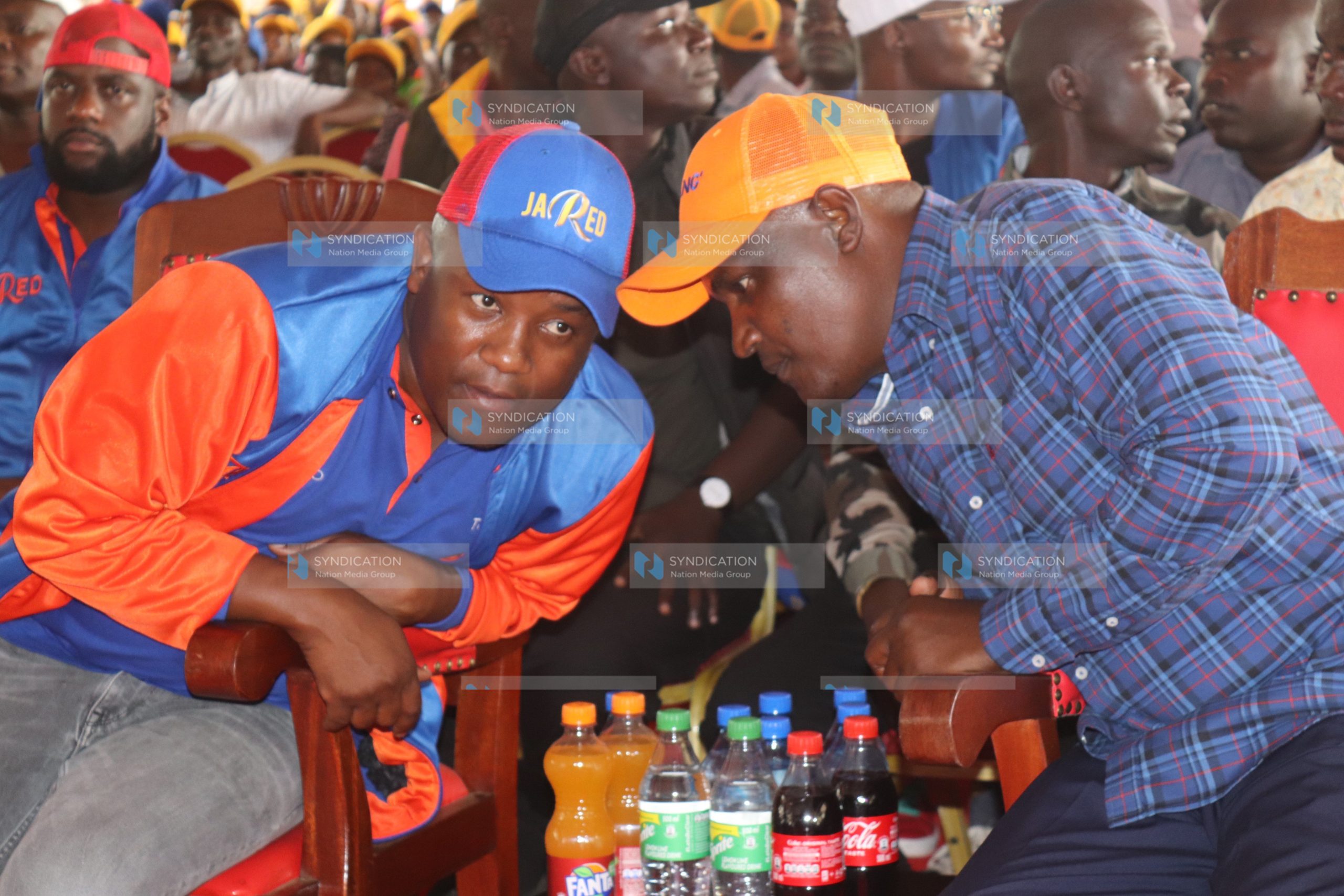 ODM National Chairman John Mbadi converse with businessman Jared Kiasa