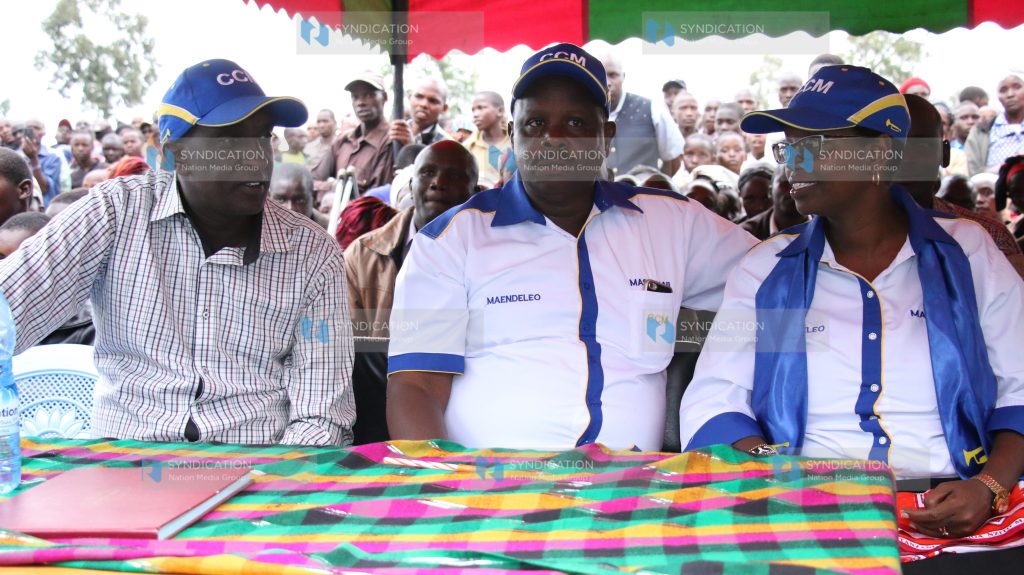 Narok West MP Patrick Ntutu, Bomet Governor Isaac Ruto, and Narok Woman Representative aspirant Lydia Masikonte