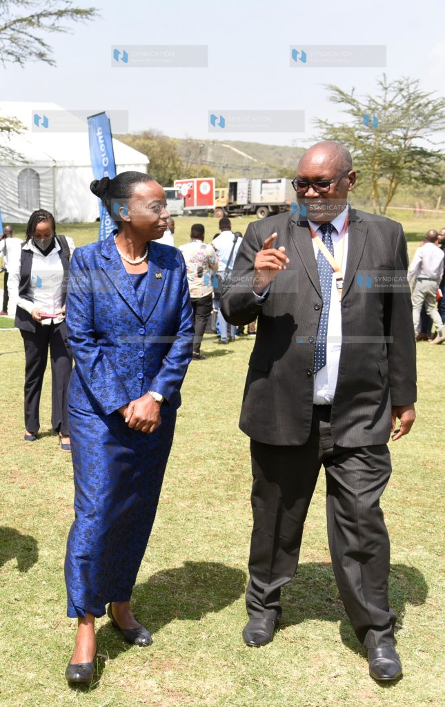 Energy Cabinet Secretary Dr. Monica Juma and CEO Nation Media Group Stephen Gitagama