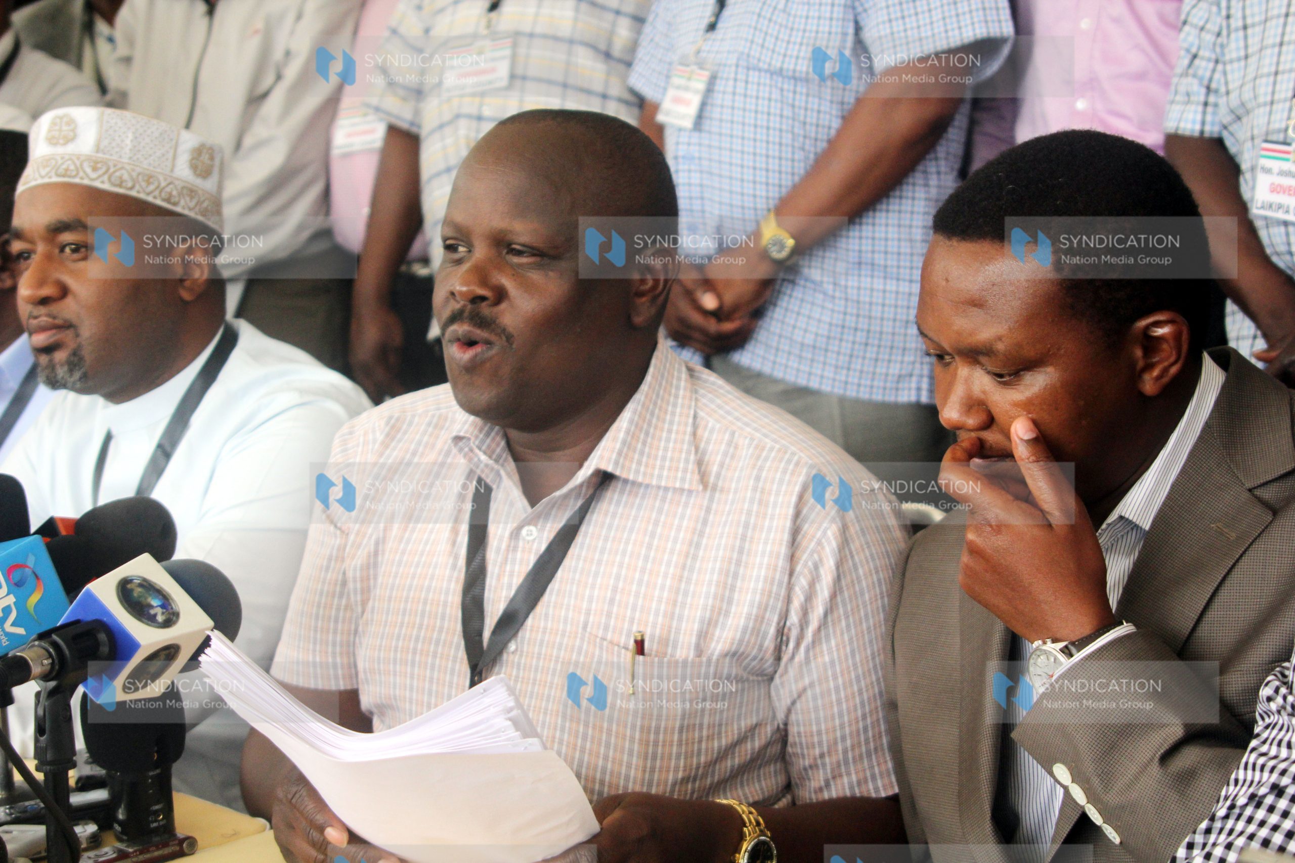 Machakos Governor Alfred Mutua together with his counterpart from Bomet, Isaac Ruto, after addressing a press conference