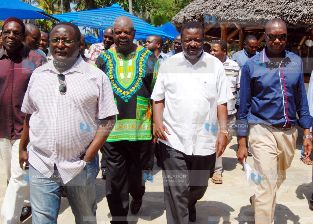 UDF presidential candidate Musalia Mudavadi, second right, who is also the Deputy Prime Minister, together with MPs allied to him, after addressing journalists