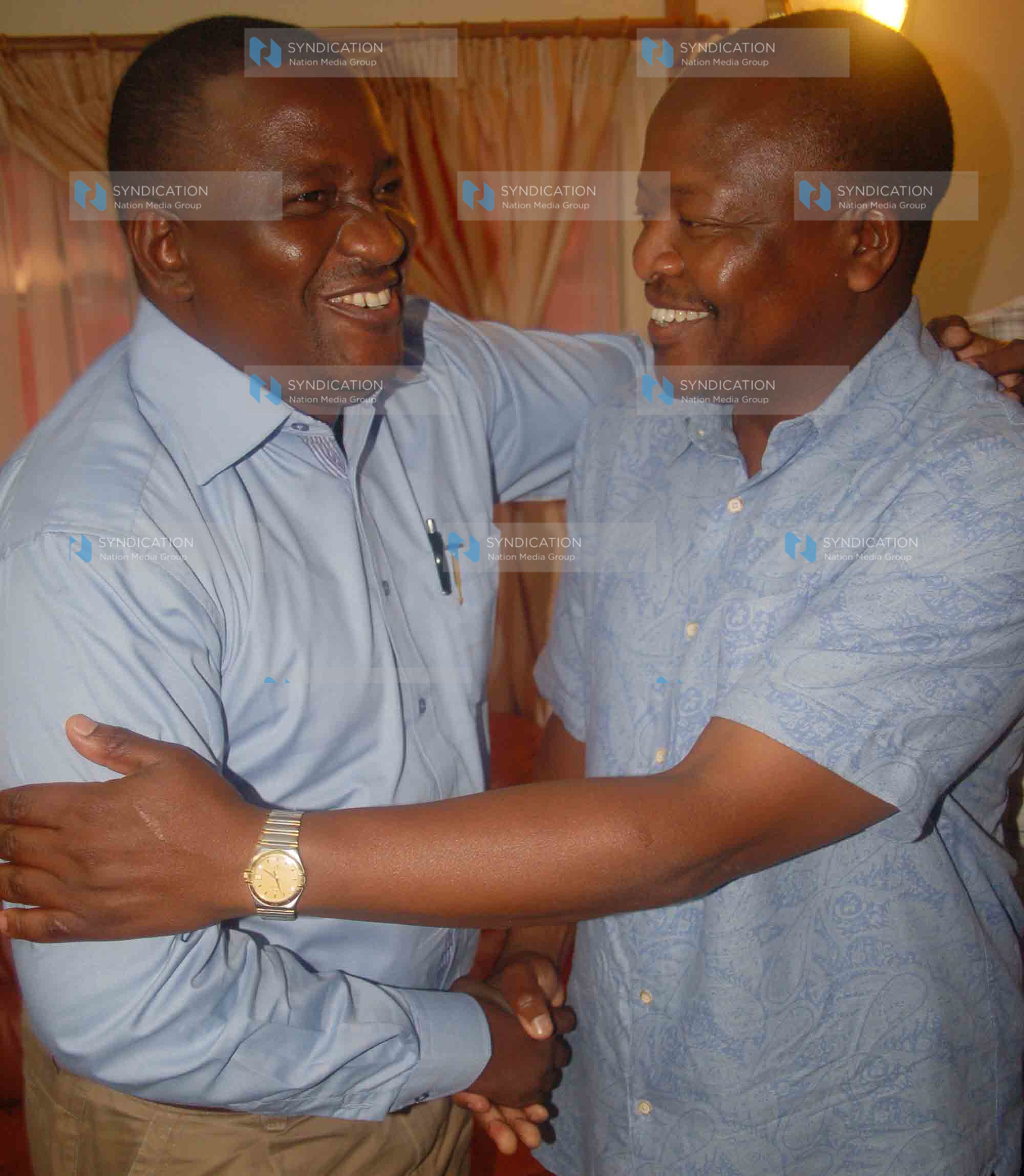 Kwale County Governor Salim Mvurya (left) welcomes the chairman standing committee