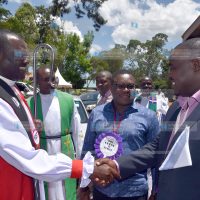 Anglican Church of Kenya Bishop Charles Asilutwa of Maseno North Diocese receiving Senate Speaker Ken Lusaka and Senator of Kakamega Cleophas Malala
