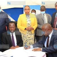 Principal Secretary in the Ministry of Fisheries, Aquaculture and Blue Economy Prof. Micheni Ntiba and Kisumu Governor Anyang' Nyong'o