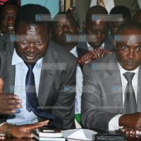 ODM Members of parliament led by the leader of minority Francis Nyenze flanked by Gwasi MP John Mbadi