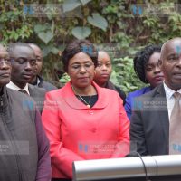Makueni Governor Prof Kivuta Kibwana, CS for the Public Service, Youth and Gender Affairs Margaret Kobia and Kisii Governor James Ongwae