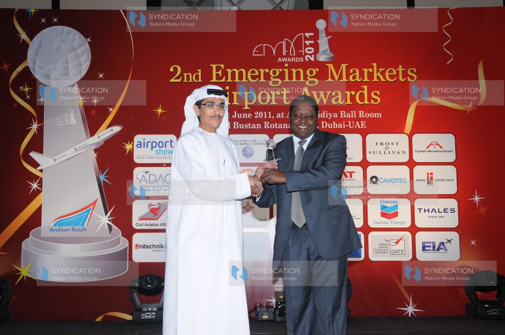 KAA Chairman Martin Wambora with Rashed Buqara'a, Chief Operating Officer, Dubai World Central