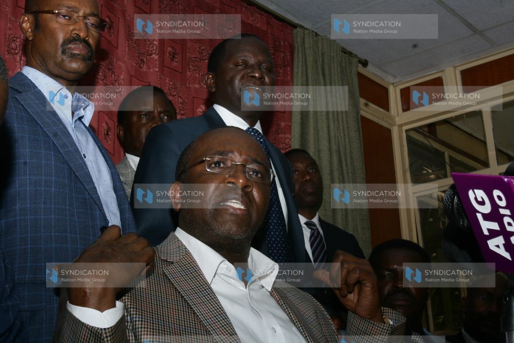 Mithika Linturi leads other committee members in addressing journalists