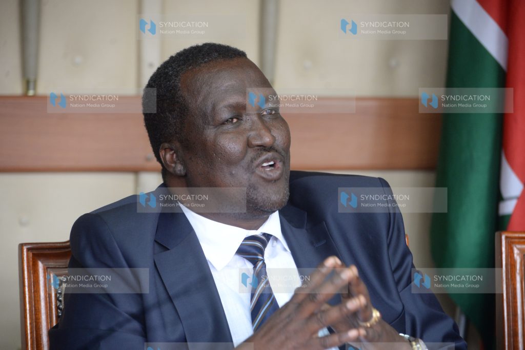 Ministry of Petroleum and Mining Cabinet Secretary John Munyes speaks during a media briefing
