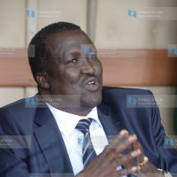 Ministry of Petroleum and Mining Cabinet Secretary John Munyes speaks during a media briefing
