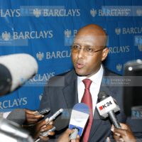 Barclays Bank of Kenya Managing Director Adan Mohammed address the media