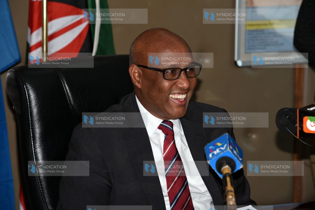 EAC Cabinet Secretary Adan Mohamed addressing journalists