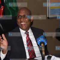 EAC Cabinet Secretary Adan Mohamed addressing journalists