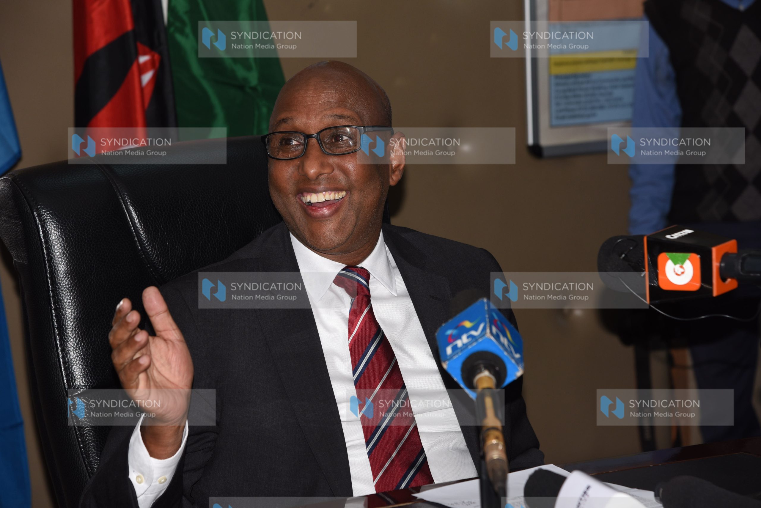 EAC Cabinet Secretary Adan Mohamed addressing journalists