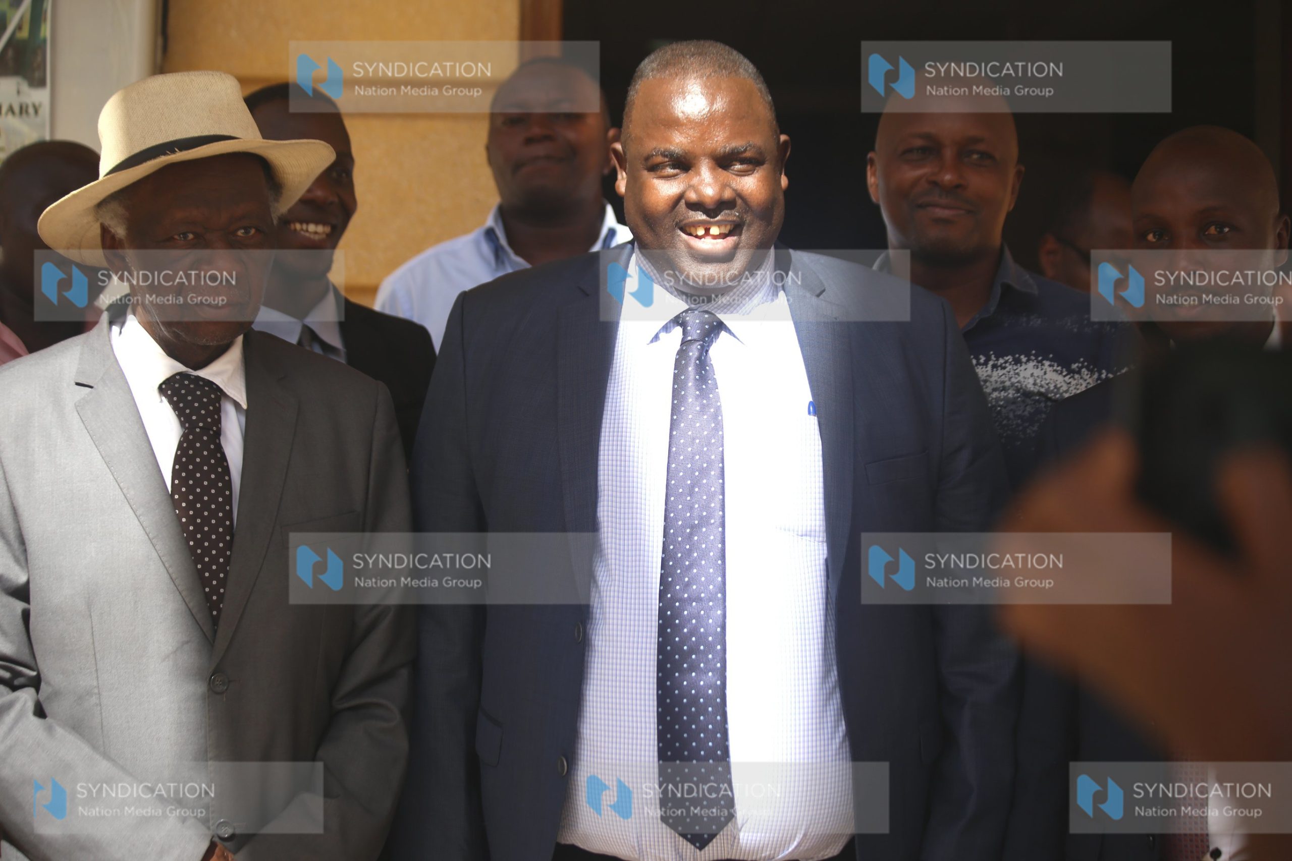 (Center) Makadara MP George Aladwa flanked by (left) Senior counsel John Khaminwa