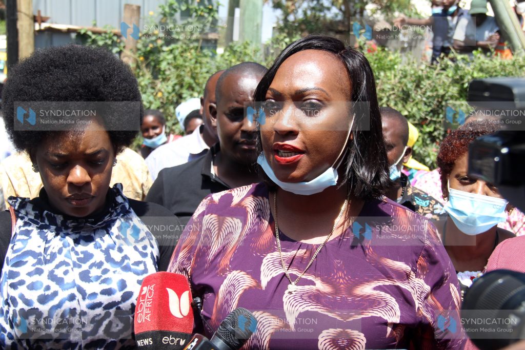 Acting Nairobi Governor Anne Kananu addressing journalists