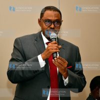 Wajir East MP Mohamed Aden Daudi makes his remarks during a meeting