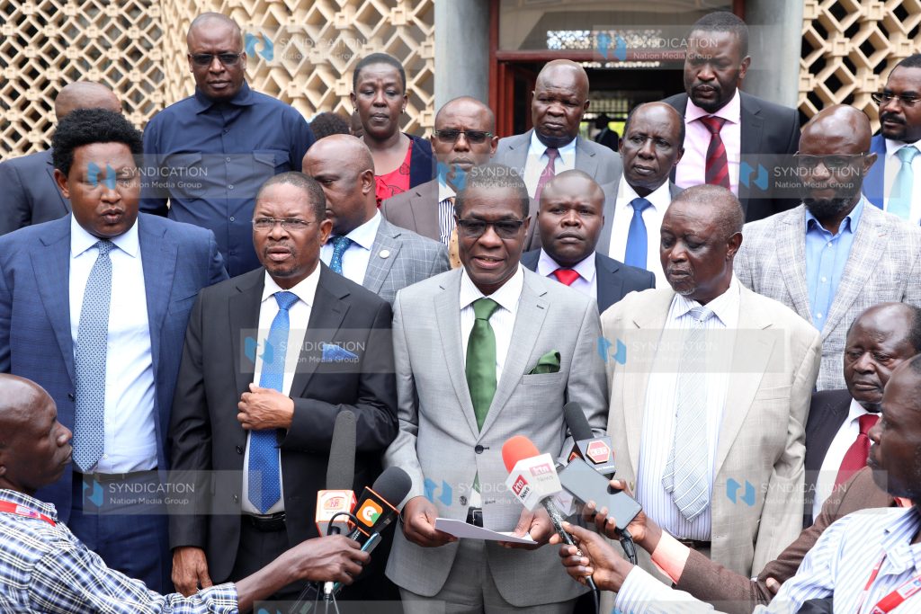 Opiyo Wandayi and Senate Minority Leader Stewart Madzayo, addresses the media