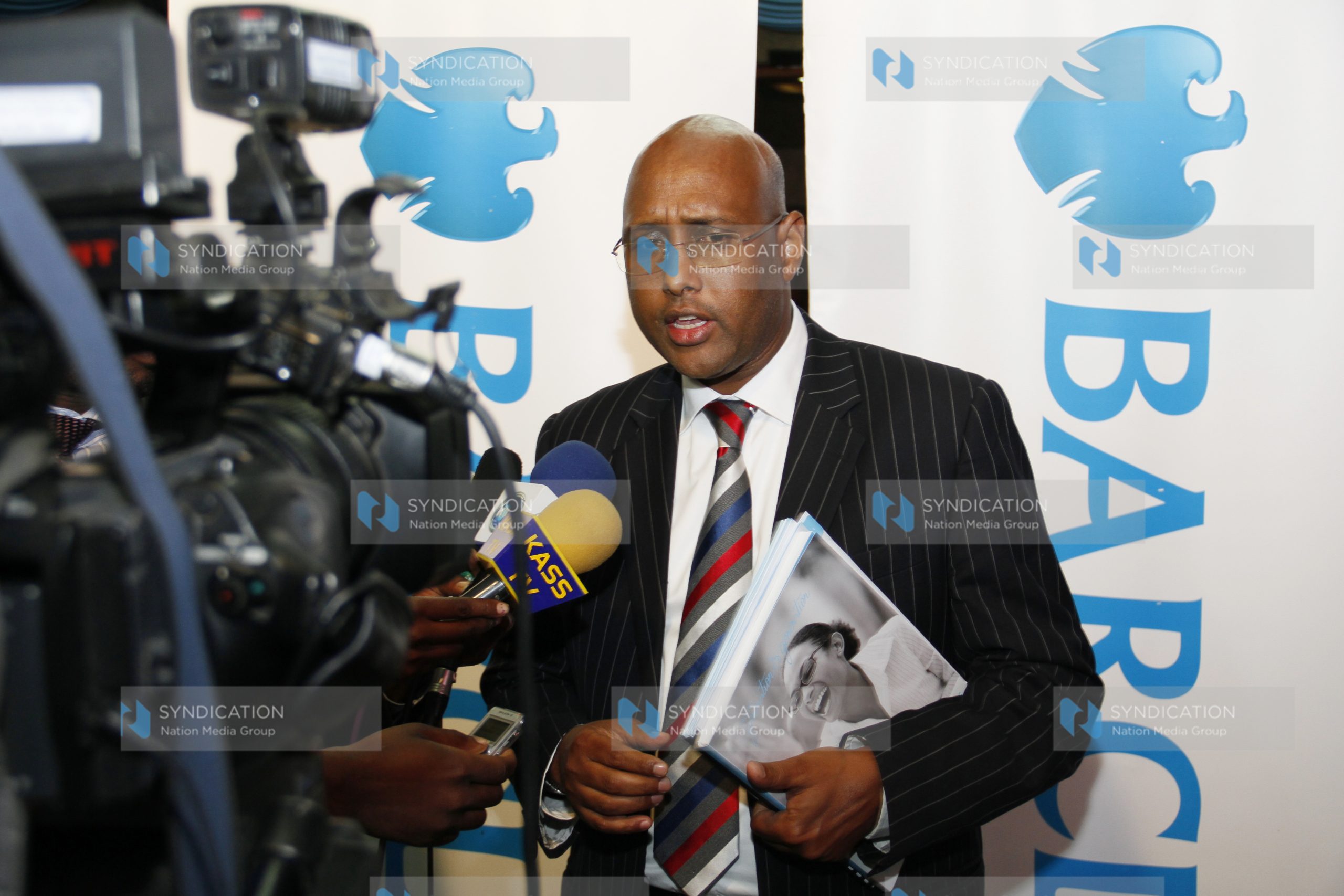 Barclays Bank of Kenya Managing Director Adan Mohamed speaking to the media