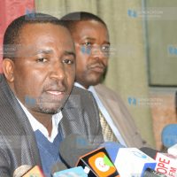 Igembe North MP Mithika Linturi (left) and Kaloleni MP Kambi Kazungu address journalists