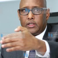 Cabinet Secretary, Industry, Trade and Cooperatives, Adan Mohamed during a media briefing