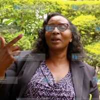 Gender Chief Administrative Secretary (CAS) Beatrice Elachi gestures during the interview