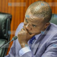 The Chairperson of the Finance and National Planning Committee, Kuria Kimani, during the session