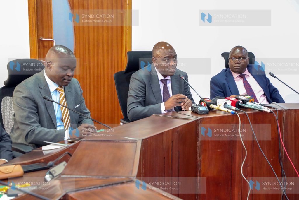 Addressing a press conference at Parliament Buildings