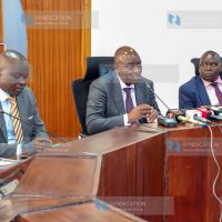 Addressing a press conference at Parliament Buildings